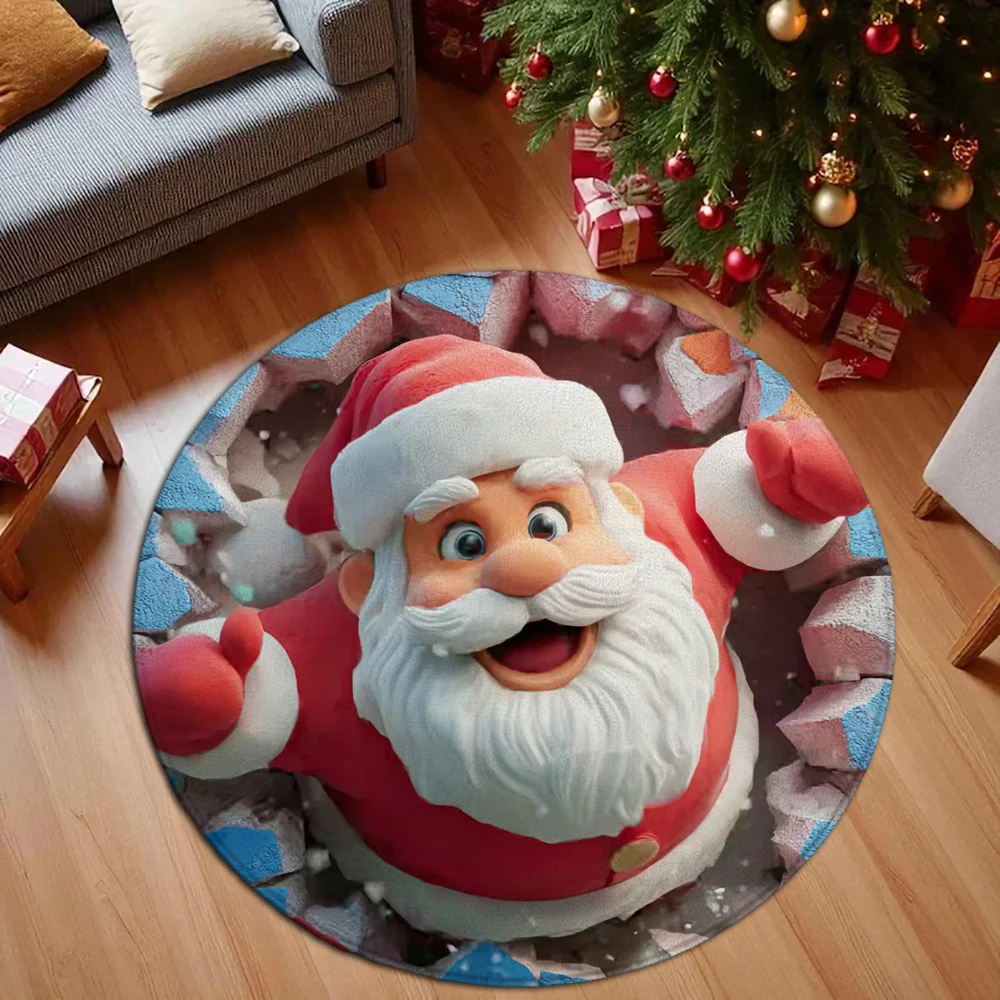

Christmas Round Rug, Santa Claus Round Rug, Snowman Pattern Round Rug, Christmas Area Round Rug, Christmas Decoration Rug