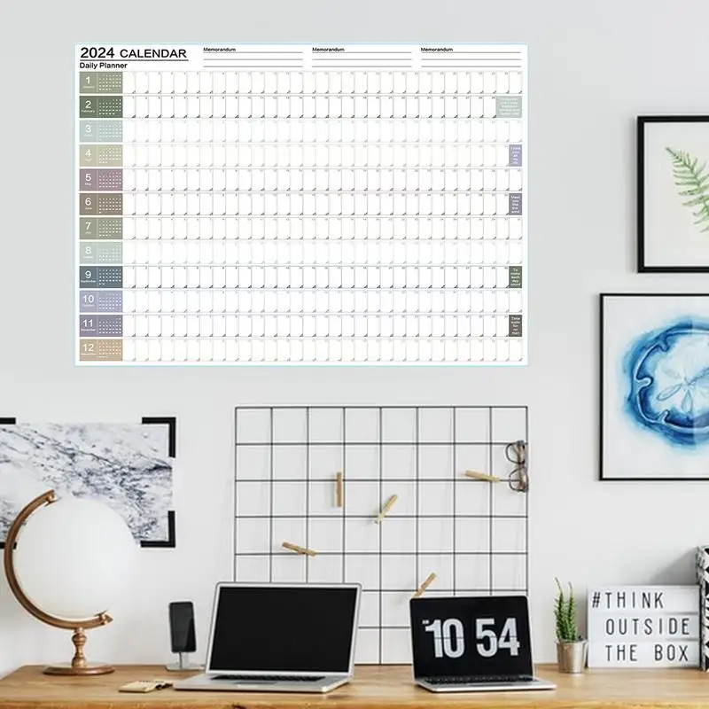 تقويم حائط كبير مع ورق سميك ، تقويمات ملصقات شهرية ، مخطط سنوي وسنوي ، 2022 ، 12 Dec 2024