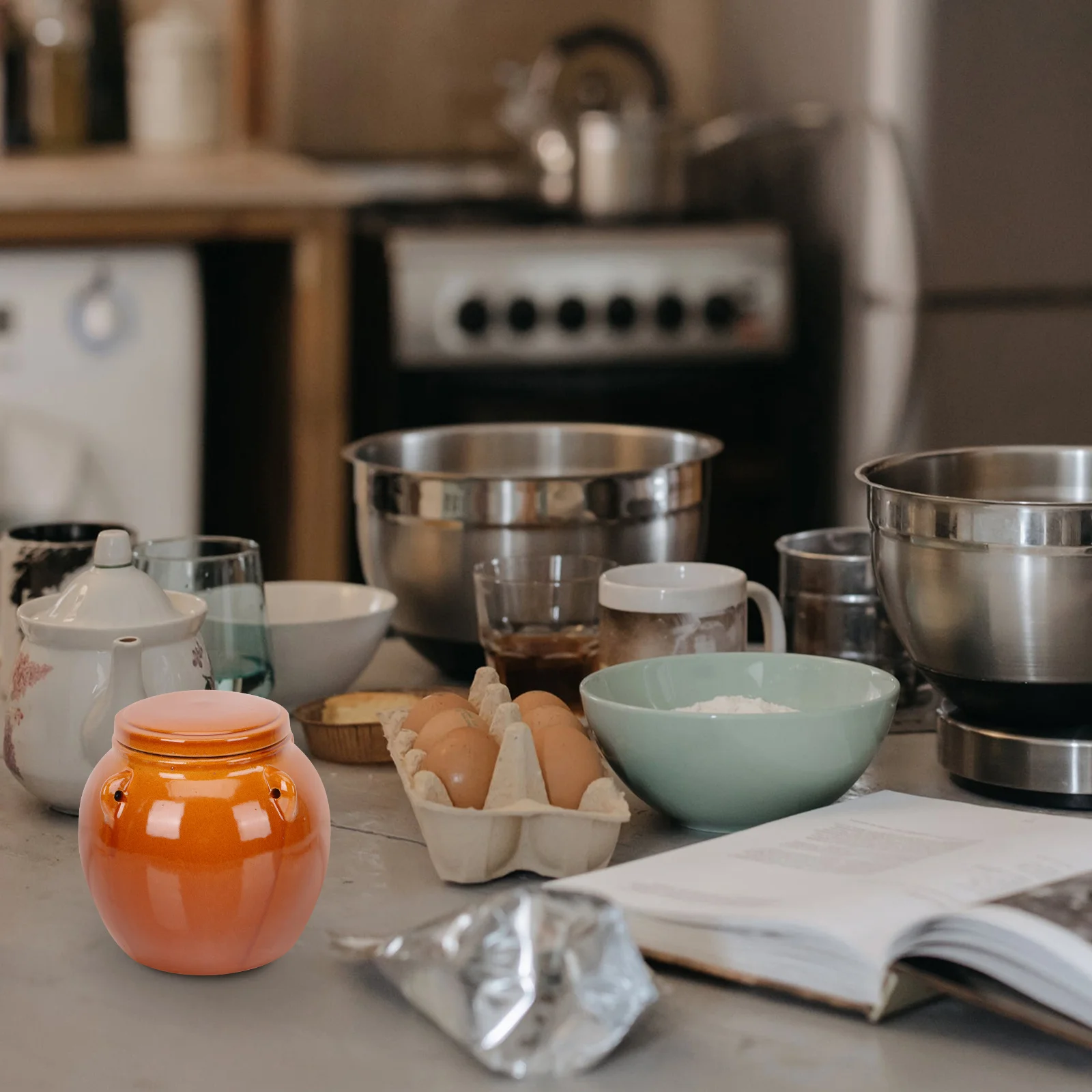

Pickling Jar with Airtight Lid Ceramic Pickle Brown Sealed Storage Container Korean Kimchi