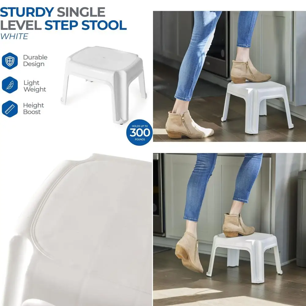 

Portable Plastic Step Stool for Dorm, Home, and Office - 300 lbs Capacity, White, 14.5 L x 12 W x 9.5 H