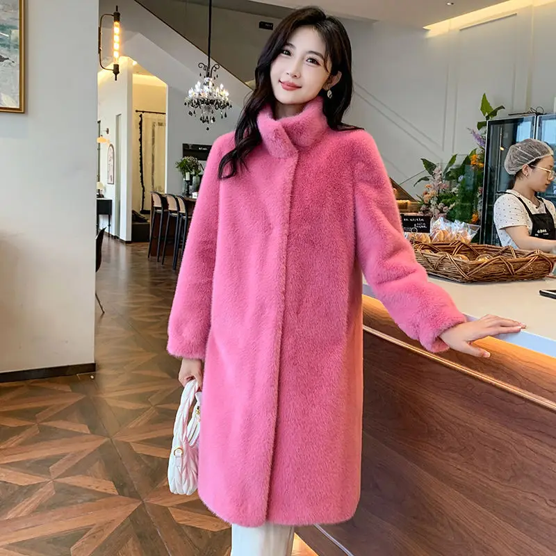 Faux Fur Coat Women Imitation Mink Fur Jackets Autumn Winter Warm Fluffy Furry Outerwear Long Coats Female Elegant Streetwear