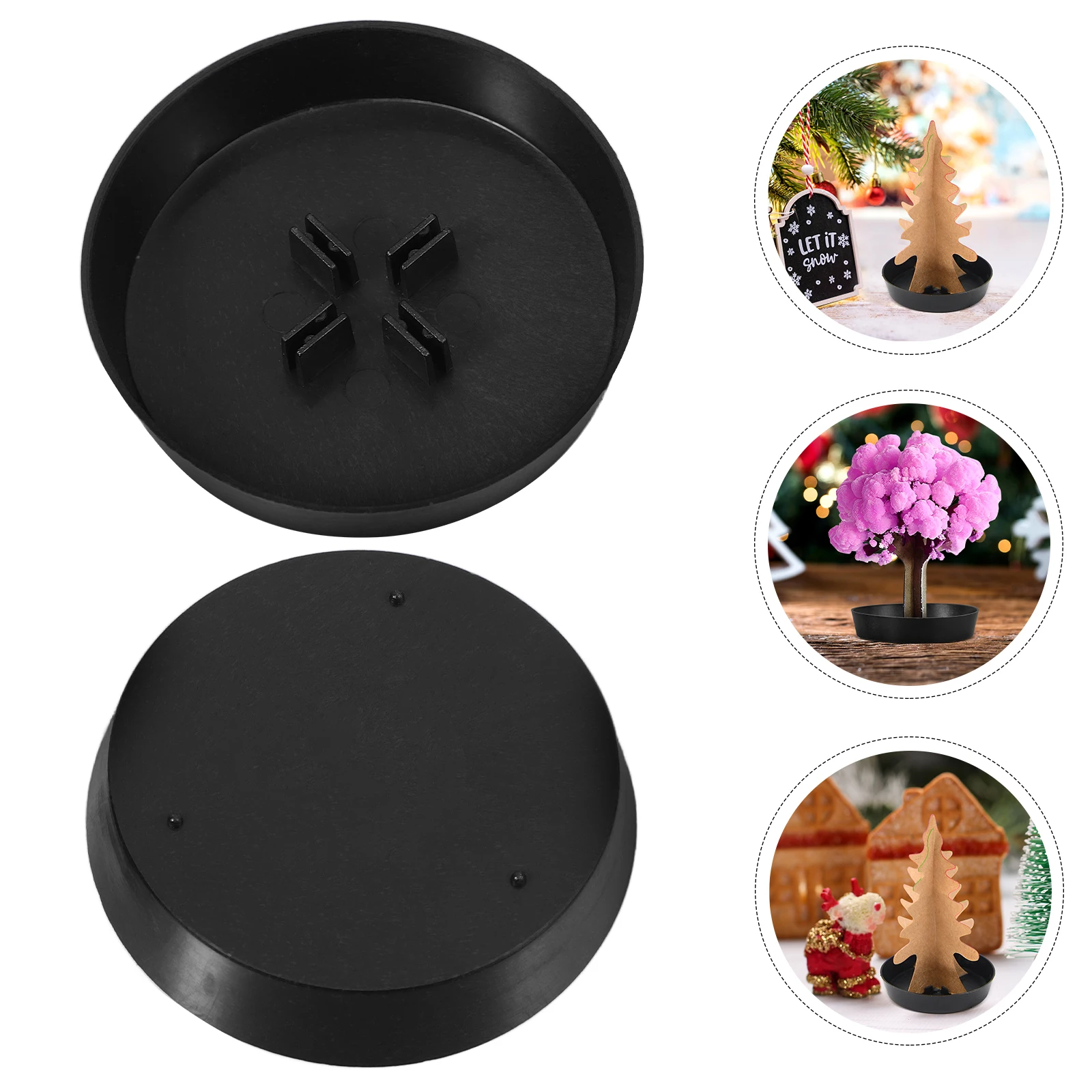 

48 Pcs Christmas Tree Base Mini Tray Trees for Crafts Winter Shaped Black Planter Festive Decorations