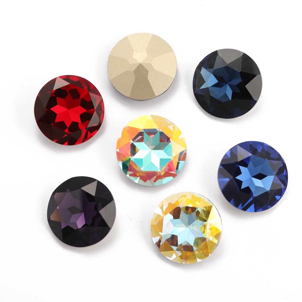 27mm 1201 Glitter Rhinestones K9 Glass Brooch DIY Accessories Pointback Glass Rhinestones For Sewing Red Blue Crystal Strass