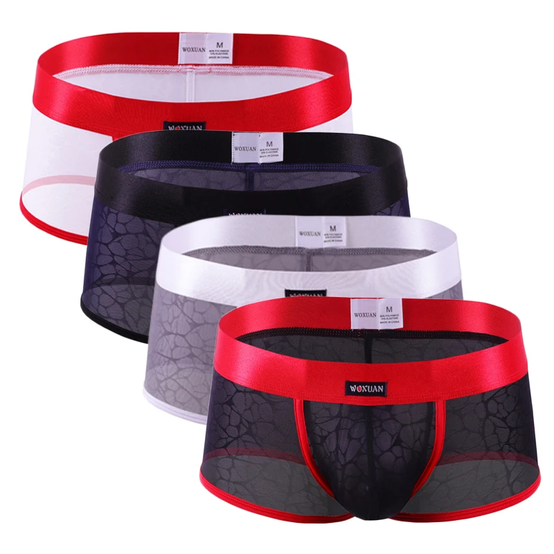 4PCS Men Boxer Underwear Lace Breathable Elastic Hip Soft Sexy Underpants Lingerie Panties Underpants Boxer Hombre