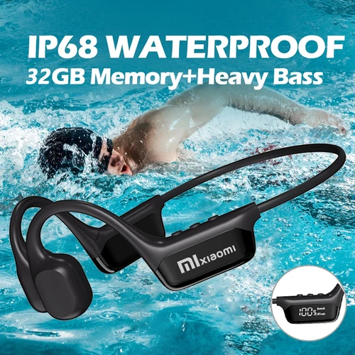 Auriculares de conducción ósea IPX8, auriculares abiertos inalámbricos impermeables, Bluetooth 5,3, auriculares para natación, auriculares deportivos MP3 de 32GB