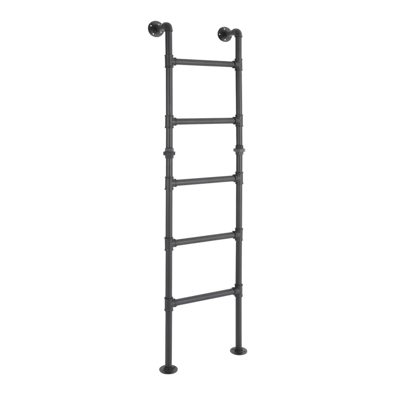 170Cm/70In Basement Window Well Egress Ladder, Easy Install, Durable & Safe Black Carbon Steel Attic Bunk Bed Ladder, 5-Step Wall