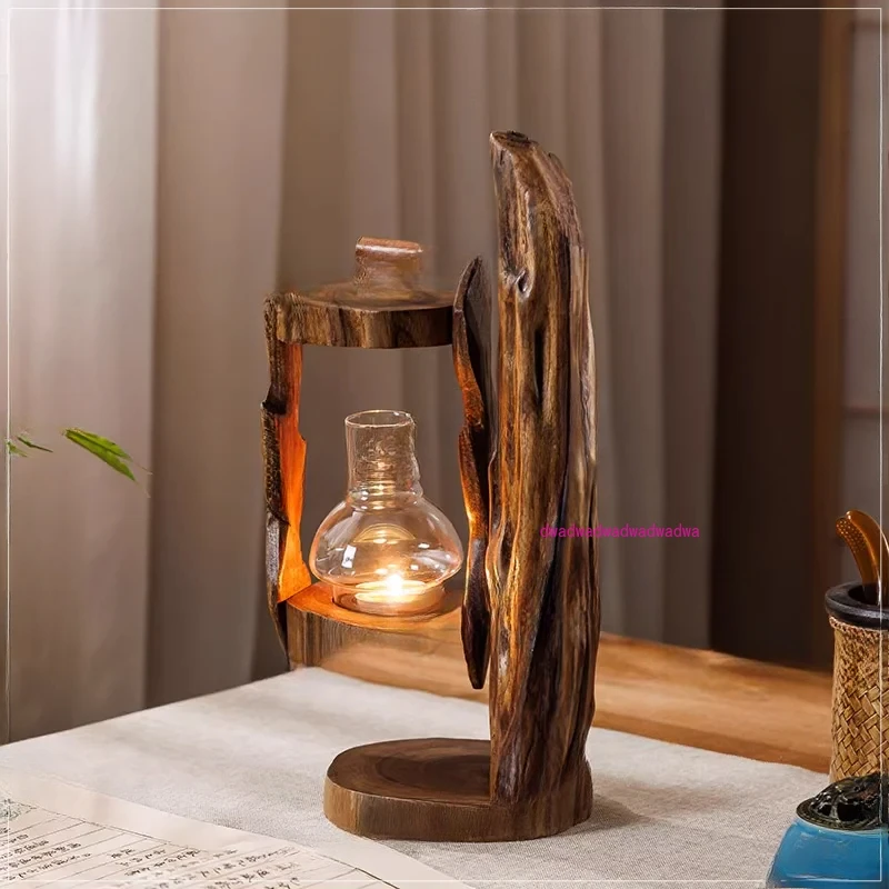 

Thailand log wind lamp creative candlestick retro South East Asia glass cover candlestick outdoor windproof horse lamp ornament