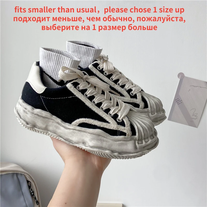 Platform Sneaker Women\'s Canvas Sneakers Dirty Shoes Student Thick Dissolving Heels White Shoes Lace Up Sports Shoes for Women