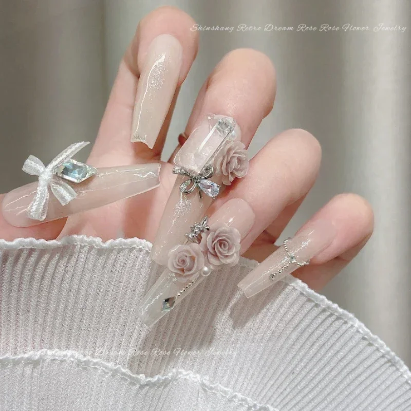50Pcs Vintage 3D Rose Flowers Nail Art Jewelry Decoration Colorful Halo Dyeing Camellia DIY Fashion Manicure Accessory Wholesale