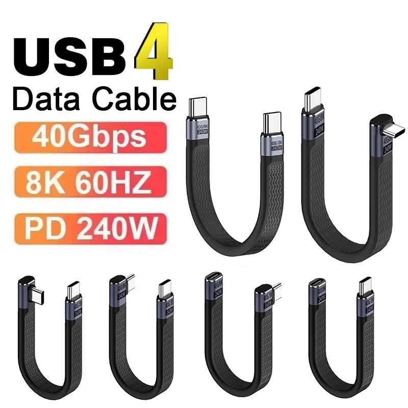 Cabo Curto USB4 em Ângulo PD 240W 40Gbps Thunderbolt 4 8K@60Hz Tipo C para SSD Laptop Macbook Telefone iPhone15 iPad