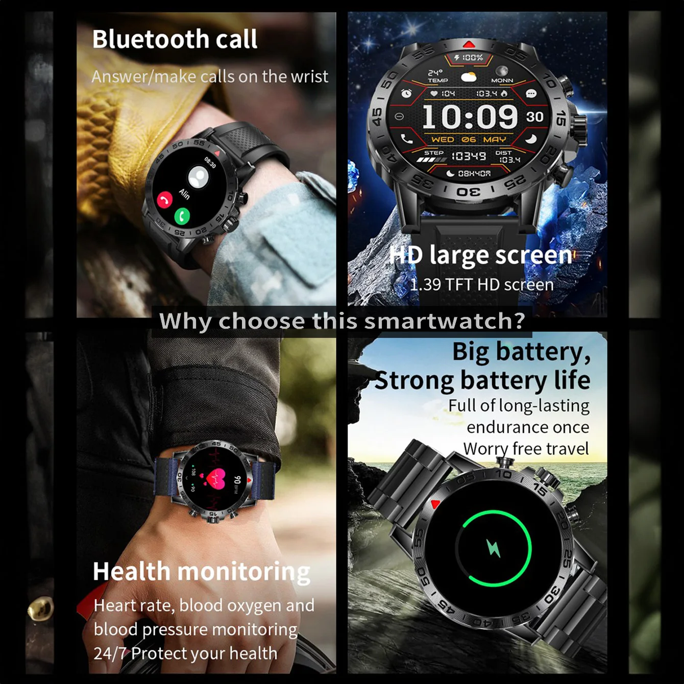 I81 Rugged Outdoor Smartwatch Waterproof Fitness Tracker Heart Rate Rugged Smart Watch With Blood Pressure Monitor