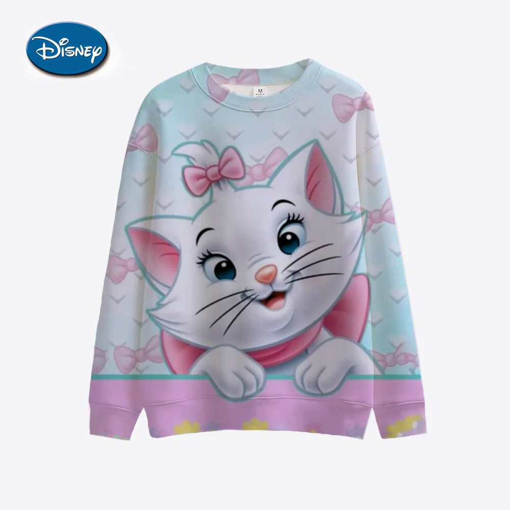 Disney Mary Cat Anime Women\'s Hoodie Spring and Autumn Edition Women\'s Round Neck Hoodie 2024 New Casual Sportswear Top