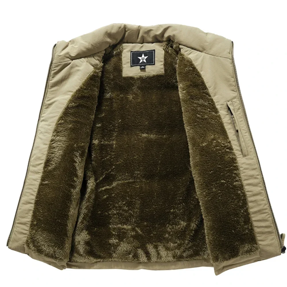 الرجال جديد الدفء الصوف العمل جاكيت بلا إكمام سليم صالح سترة واقية موضة العديد من جيب سترة الرجال الشتاء أكمام جاكيتات