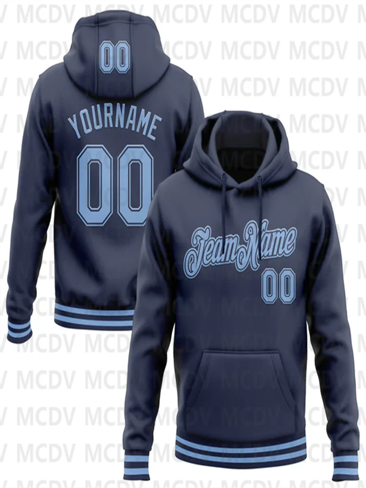 Custom Navy Light Blue-White Sports Pullover Sweatshirt Hoodie