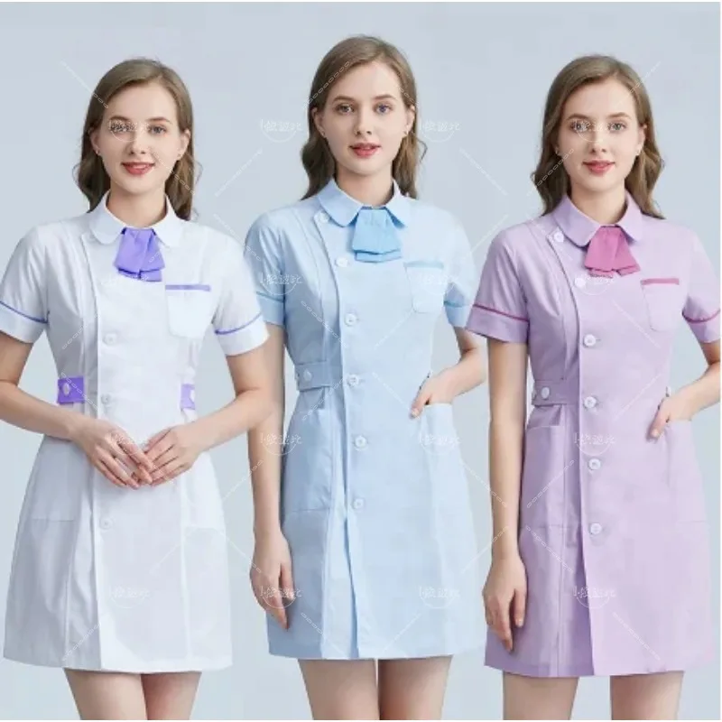 High Quality Beautician Clothes White Purple Coat Spa Work Clothes Beauty Salon Robe Experimental Work Clothes Frosted Uniform