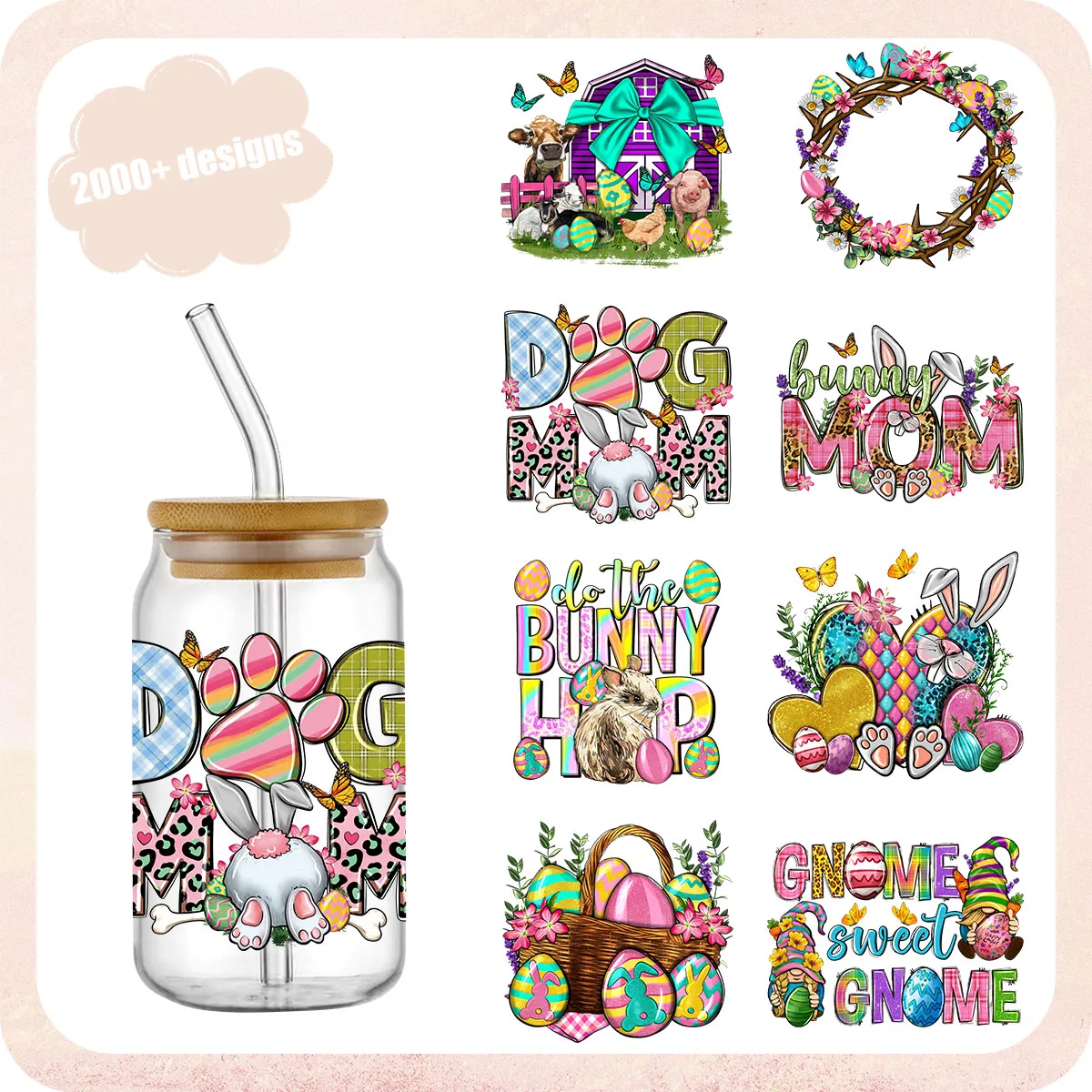 

Easter UV DTF Wrap Transfer Sticker 16oz Glass Cup Sticker Print Waterproof Clear Smooth Diy Easy To Use