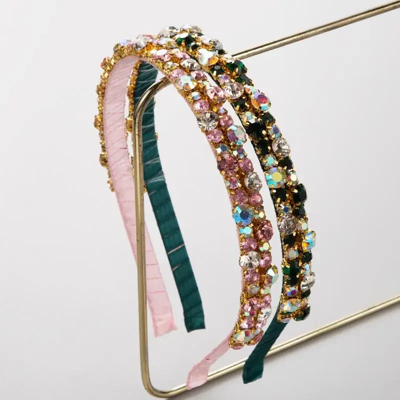 高級クリスタルラインストーンラップヘッドバンドファッションヘアアクセサリー女性のためのトレンドファインエッジヘアバンドヘアバンドフープガール