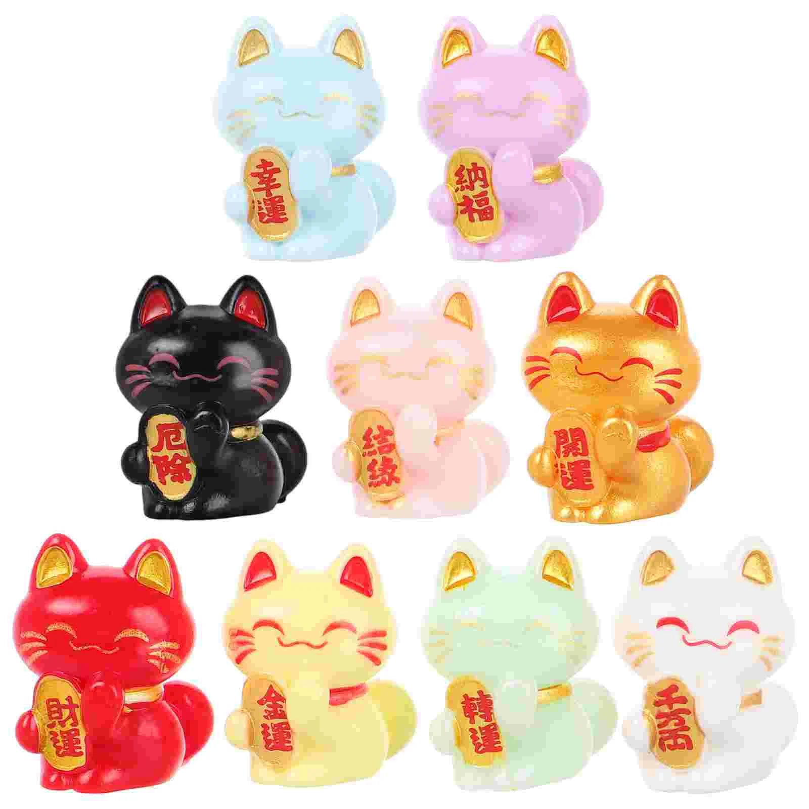 

9 Pcs Lucky Cat Ornament Fortune Statue Plant Ornaments Rod Resin Adornment Miss Knobs Dresser Drawers