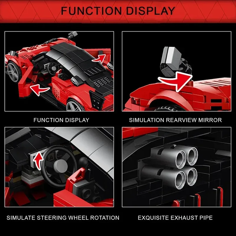قالب الملك سيارة رياضية اللبنات مجموعة محاكاة تجميعها لعبة نموذج سيارة بارد الحلي هدايا عيد ميلاد لعب للأطفال 1278 قطعة