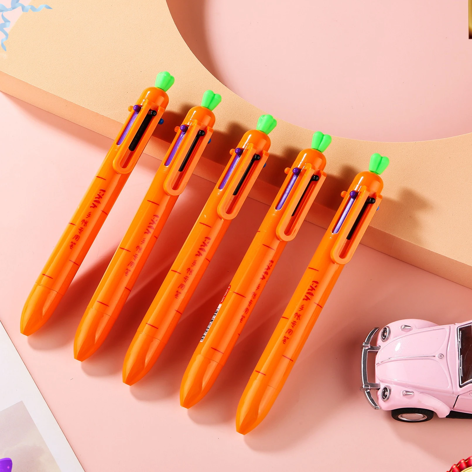 

24 Pcs Cute Carrot Ballpoint Pen Color 6-Color Push Pen Handbook Pen Multi-Color Creative Writing Supplies Back To School
