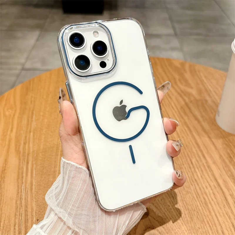 Luxury Wireless Charging Magnetic For Apple Magsafe Phone Case For iphone 13 14 15 16 Pro Max Clear Acrylic Shockproof Cover