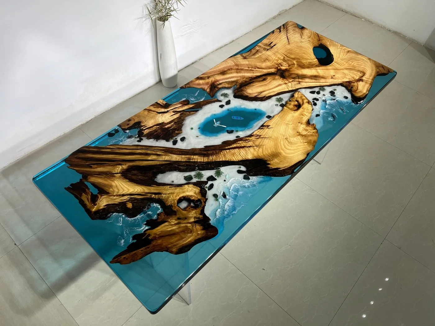 Resin simple modern coffee table with solid wood big board river table creative furniture rosewood logs