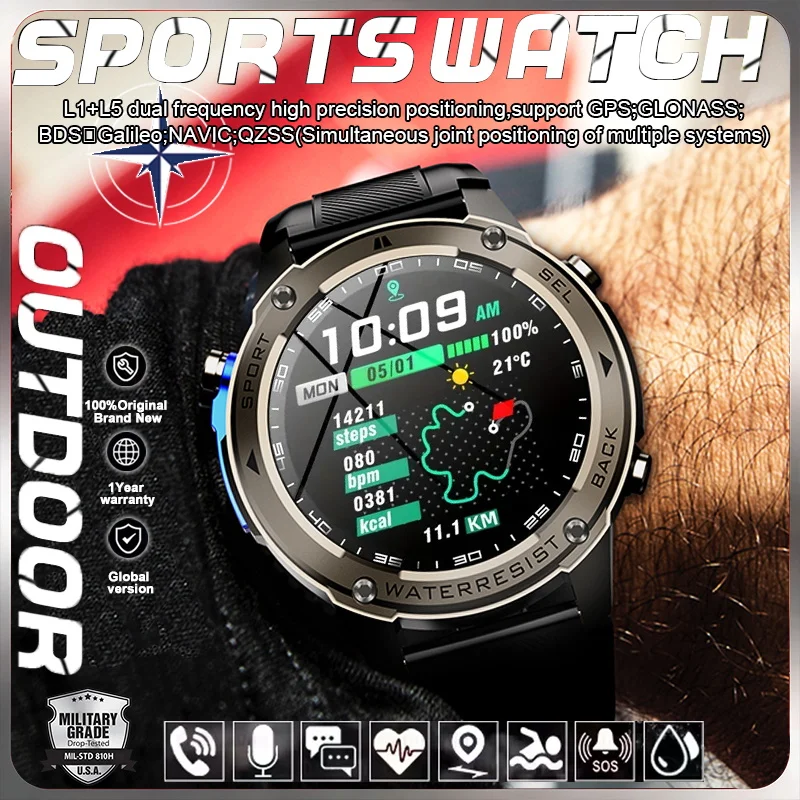 

2025 Military T-REX3 ULTRA built-in GPS Smart Watches Altimeter Compass 10ATM Waterproof Tactics tracker BT call Smart Bracelet