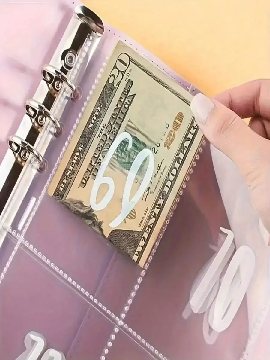 A5 PU Leather 100 Envelope Savings Challenge Binder, Money Saving Budget Planner Book With Transparent Cash Envelopes, Budget Organizer Wallet For Financial Planning