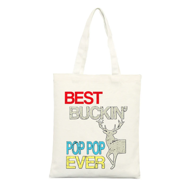 Men's Canvas Tote Bag with Deer Graphic and Typography Print, Ideal for Casual Use and Outdoor Activities