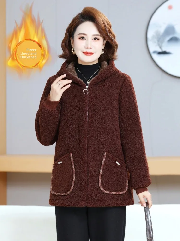 

Thiened Particle Fce Hooded Cotton Jaet Warm ly Women's Winter Faion Outerwear Stand Size Loose Fit Zipper