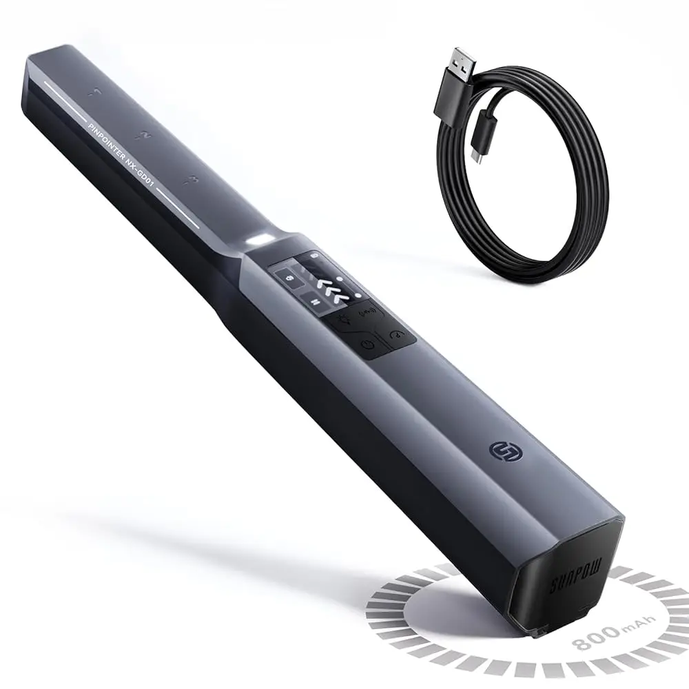 

Metal Detector Pinpointer Rechargeable Handheld, IP68 Waterproof 6" Detection Depth, 360° Precision Sensing 4 Alert Modes, 12H Battery LCD Display, Outdoor Treasure Hunting Tool