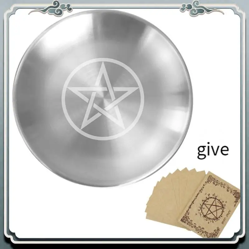 AC76-Pentagram And Moon Pattern Decorative Metal Storage Tray Suitable For Tarot Jewelry And Ritual Decoration