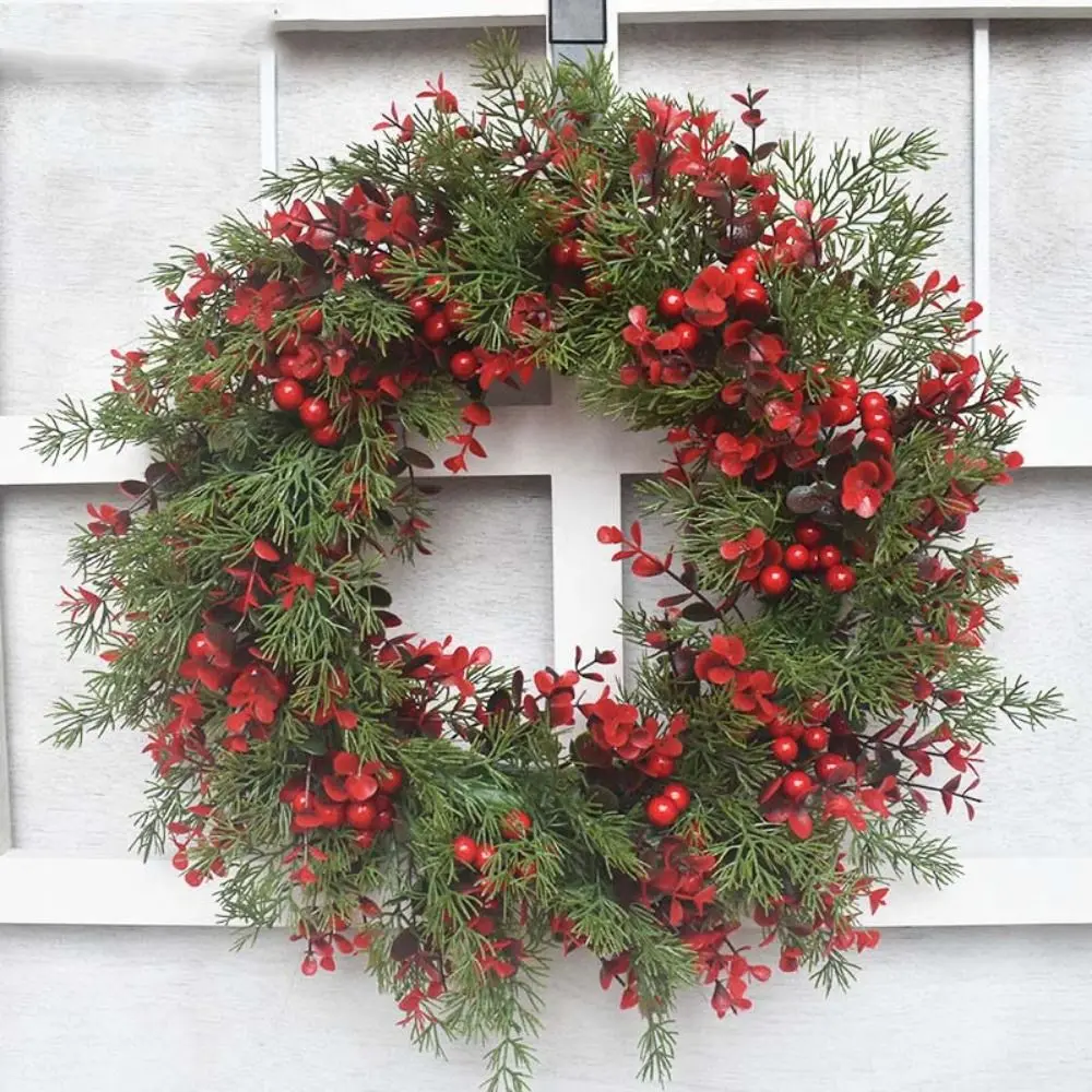 

Artificial Red Berries Wreath Simulation Leaf Round Eucalyptus Garland Plastic Christmas Hanging Pendant Shopping Mall