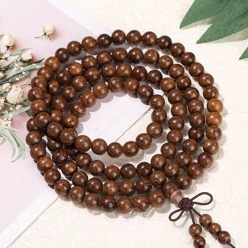 JD Natural Golden Sandalwood Buddhist Buddha Bracelets Women Men 108 Wood Prayer Beads Mala Meditation Bangles Jewelry Bijoux