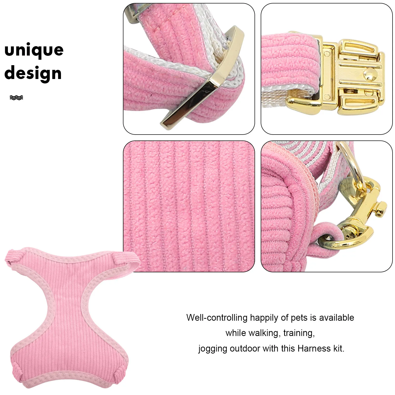 

1Set Chest Back Dog Leash Harness Kit Wear-Resistant Soft Material Easy on Off Suitable Medium Large Dogs Walking Hiking Outdoor