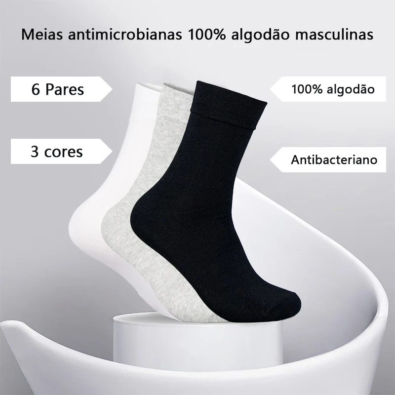 6 Pairers, Men's Antibacterial Socks 100% Cotton, Business Casual, Lightweight and Breathable, Sports Socks