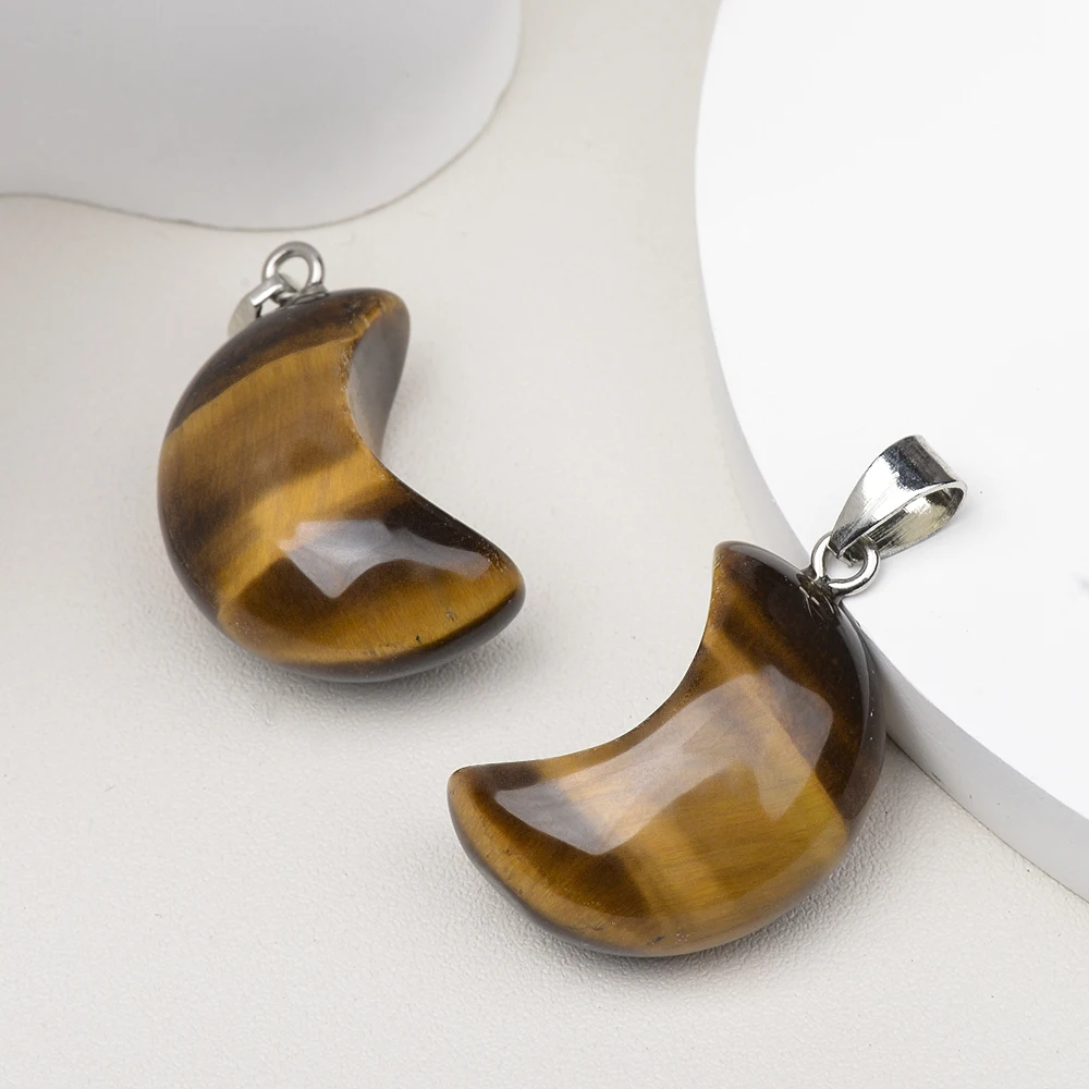 

American Picture Jasper Tiger Eye Black Striped Agate 18X25MM Crescent Moon jewelry Pendant for women girl necklace