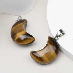 American Picture Jasper Tiger Eye Black Striped Agate 18X25MM Crescent Moon jewelry Pendant for women girl necklace