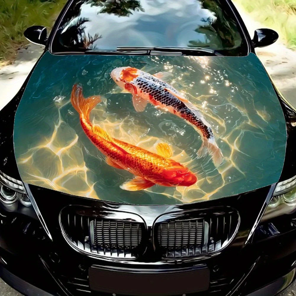 

Наклейки на капот автомобиля Koi Fish, водонепроницаемая самоклеящаяся автомобильная пленка, универсальное украшение для защиты поверхности автомобиля, улучшение внешнего вида B
