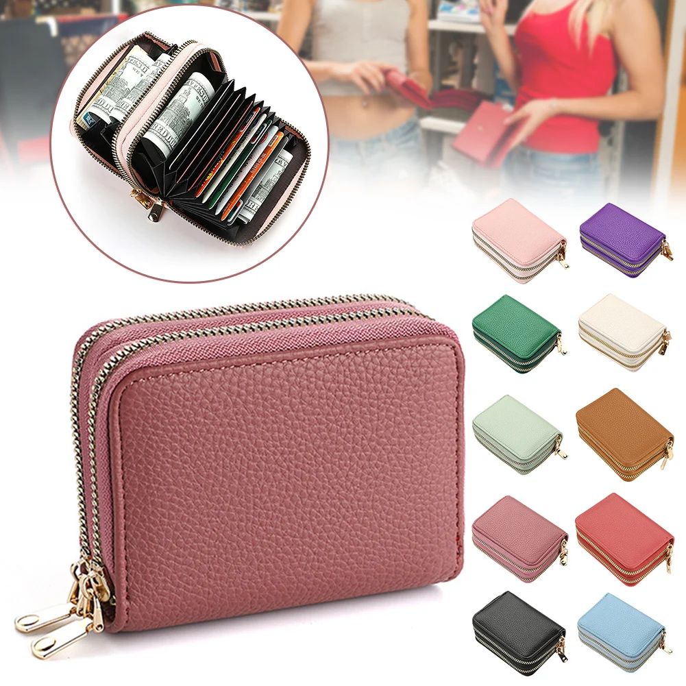 Fashion Women Accordion Wallets,Multi-card Slot Double Zipper Card Holder,PU Organ Wallet,Large Capacity Card Case,Coin Purse