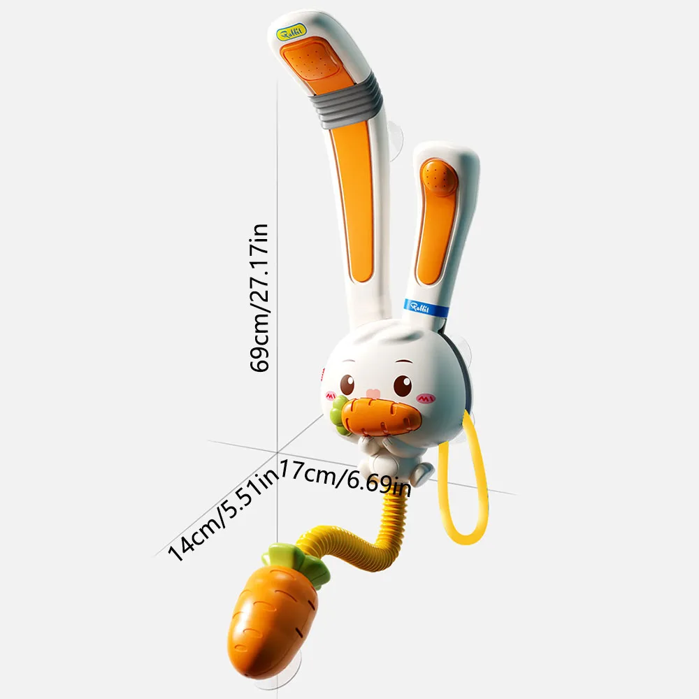 탈착식 어린이 토끼 샤워 장난감, 샤워 헤드 포함, 아기 전동 물 분사 장난감, 3가지 분사 모드