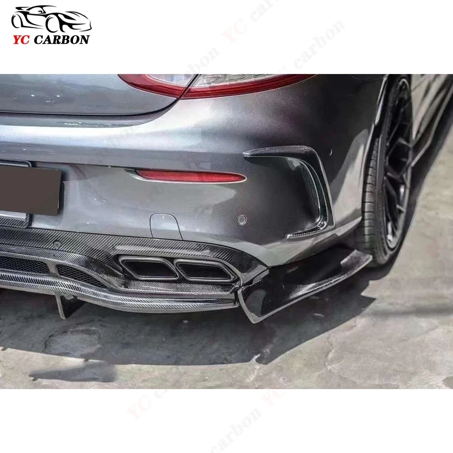 For Mercedes Benz C Class W205 C63 2015-2018 Two doors Carbon Fiber Car Rear Bumper Diffuser Rear Side Splitters Spoiler Lip