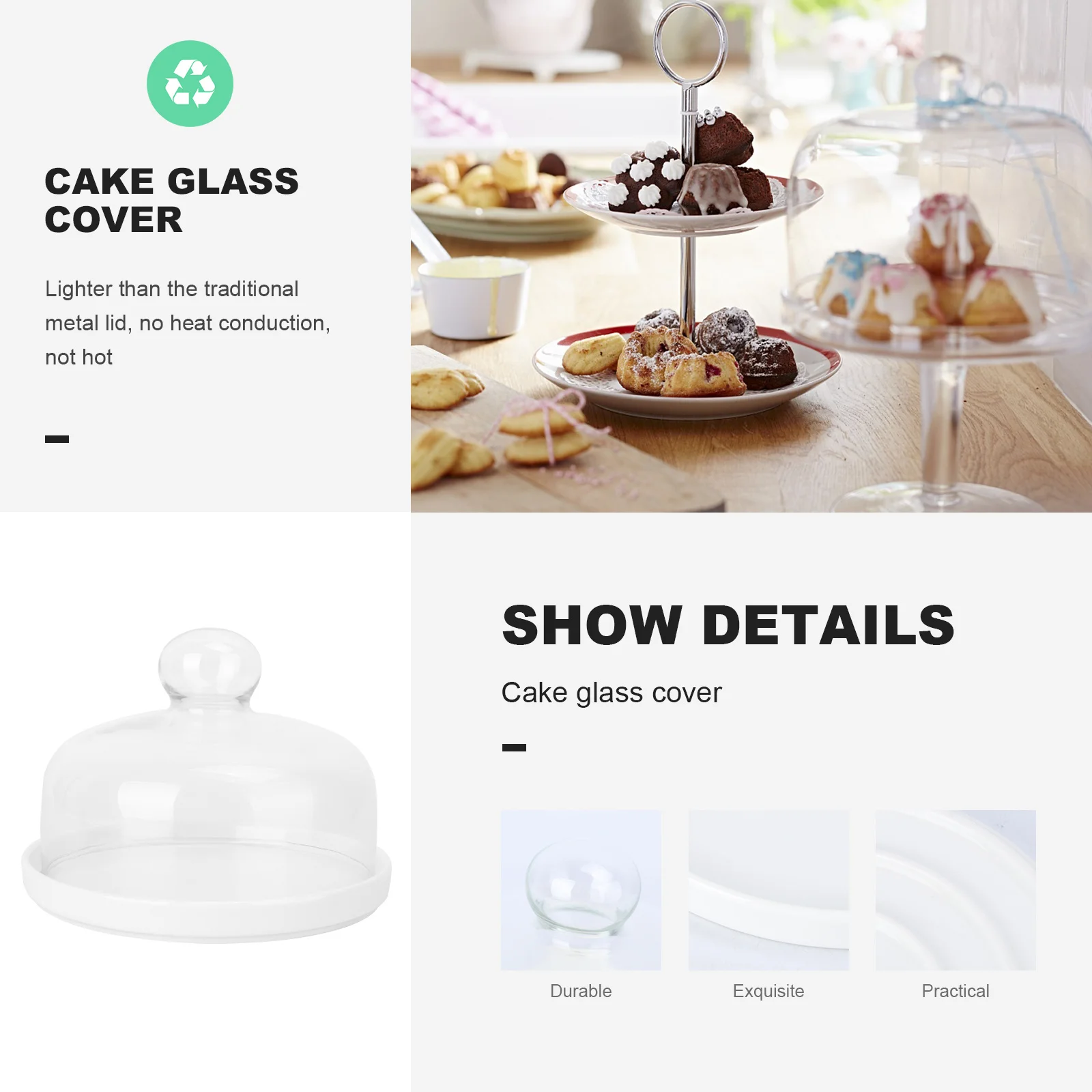 

1Set Transparent Round Cake Tray Cover Bpa Free Lead Free Instant Temperature Change Resistant Cake Glass Cover