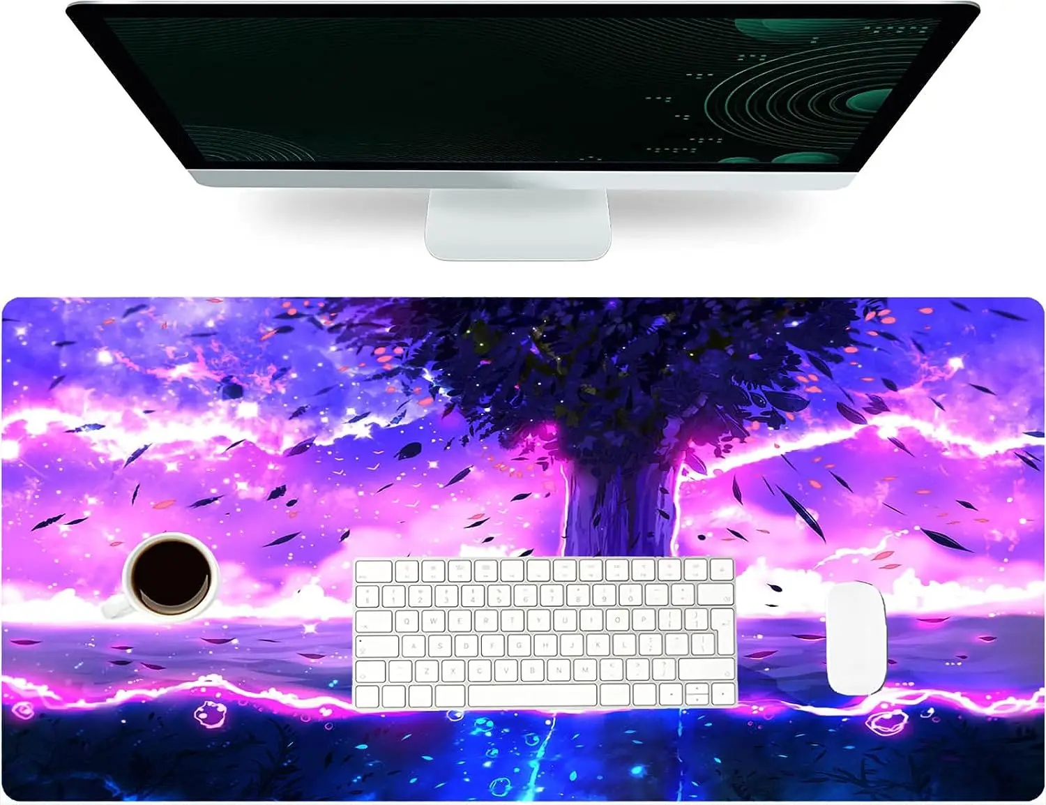 Mouse Pad Gaming XXL Fantasy Tree Purple Anime Mouse Mat Non Slip Large Computer Keyboard Mat with Stitched Edges 30x80cm