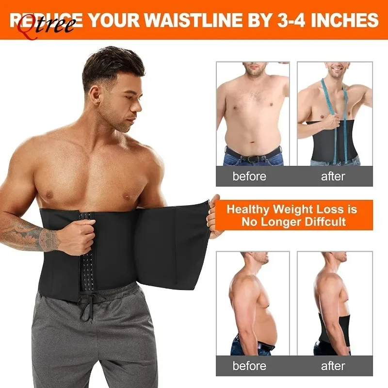 Qtree Men Waist Trainer Corset Tummy Control Fitness Shapewear Workout Trimmer Girdle Slimming Body Shaper Hot Neoprene Belt