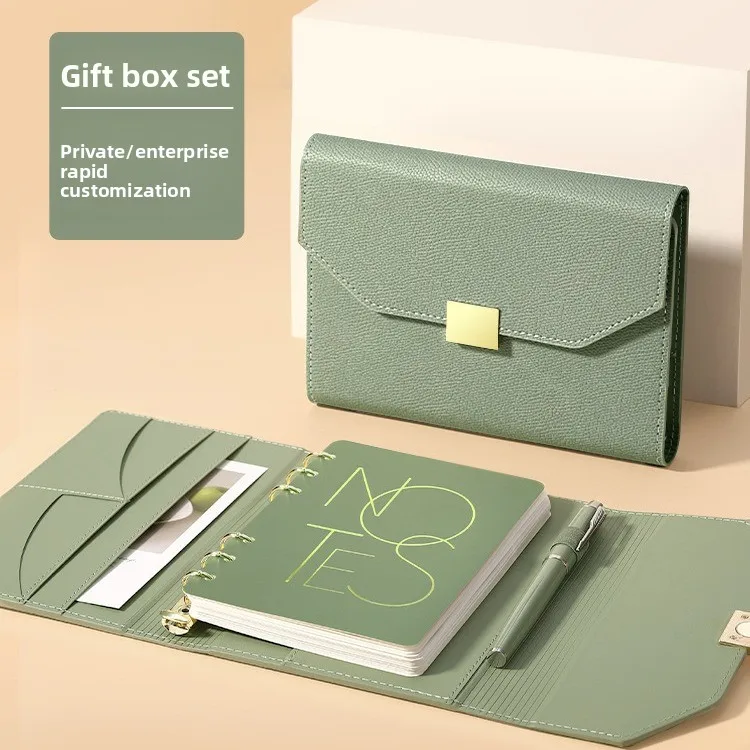 A5 Loose Leaf Notebook Gift Set with Faux Leather Cover and Metal Binder Rings, 100gsm Thick Paper Refillable Journal, Trifold