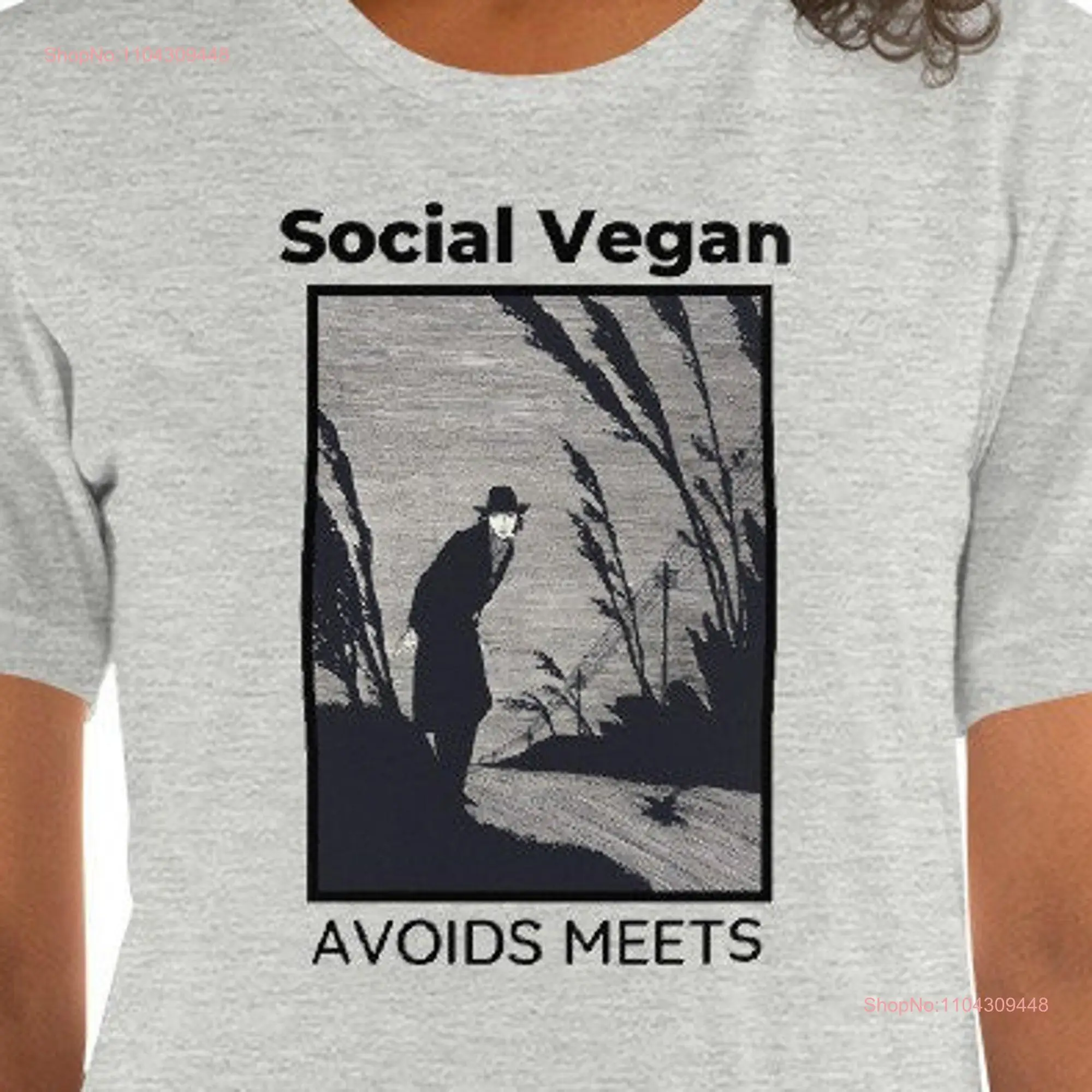 Social Vegan Avoids Meets Introvert T Shirt Shy Vintage Illustration   long or short sleeves