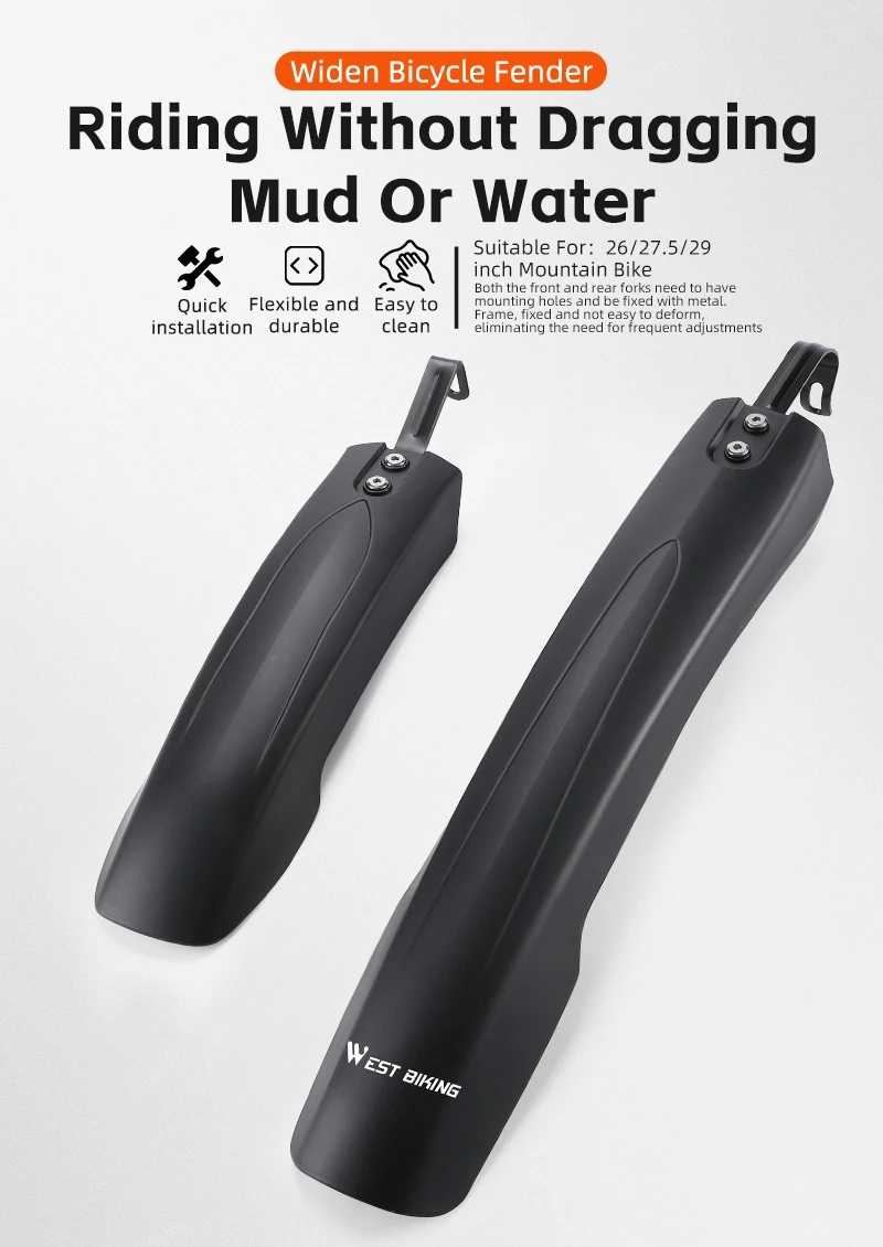 WEST BIKING Mountainbike-Schutzblech-Set 9cm Breiter Bogen Wasserdichte Schutzbleche Schraubbefestigung für 26 27,5 29 MTB Stadtfahrrad-Zubehör – Detail 1