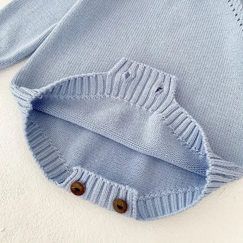 Baru lahir merajut Bodysuit anak-anak Jumpsuit anak perempuan bayi Romper SetsClothes anak sweater biru topi rajutan balita musim semi musim gugur