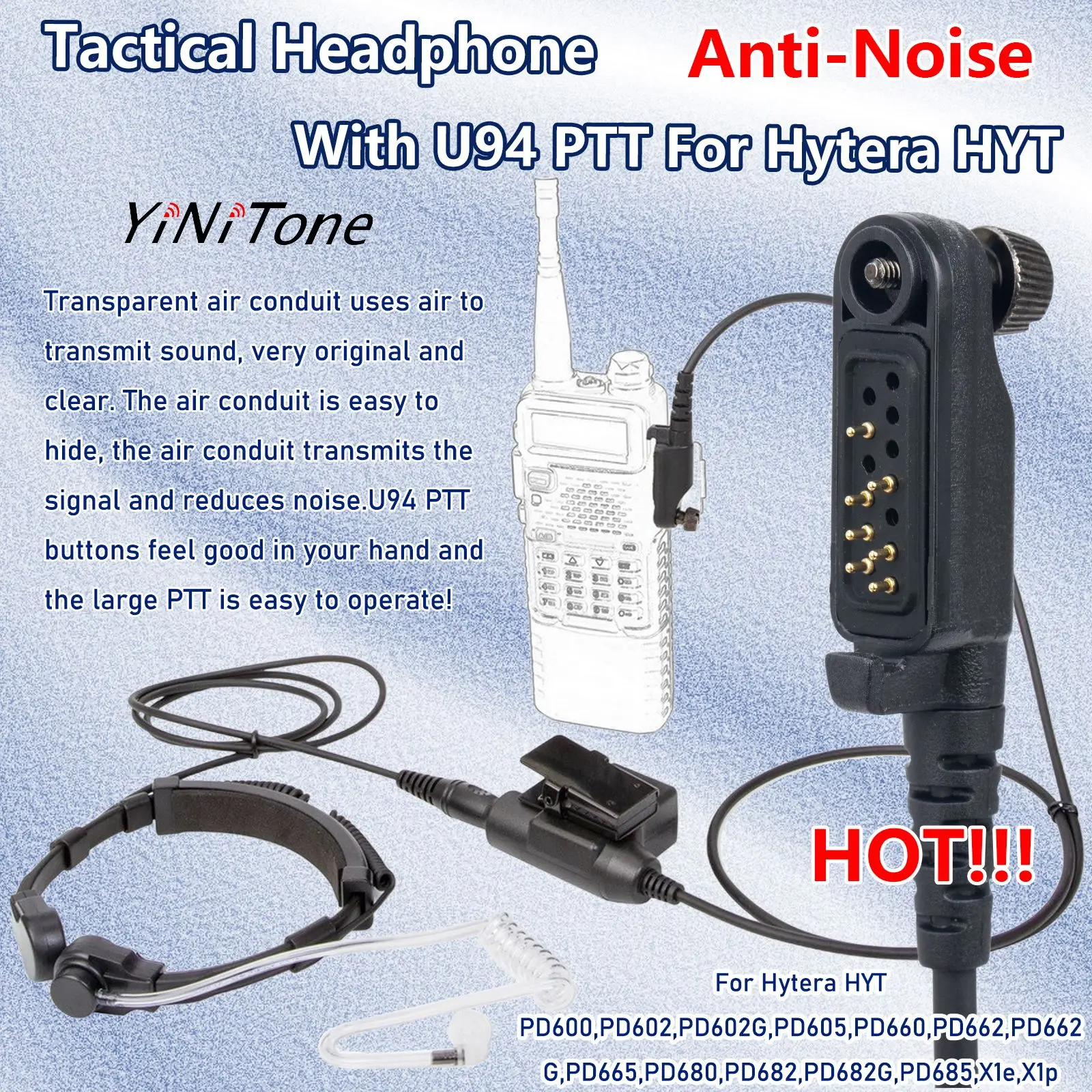 walkie talkie Neck Throat Mic Headphone Set For Hytera HYT PD680 PD602G Throat controlled noise reduction headset with U94 PTT